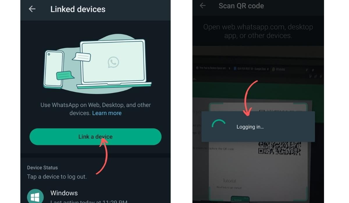 Авторизация в WhatsApp, по QR коду